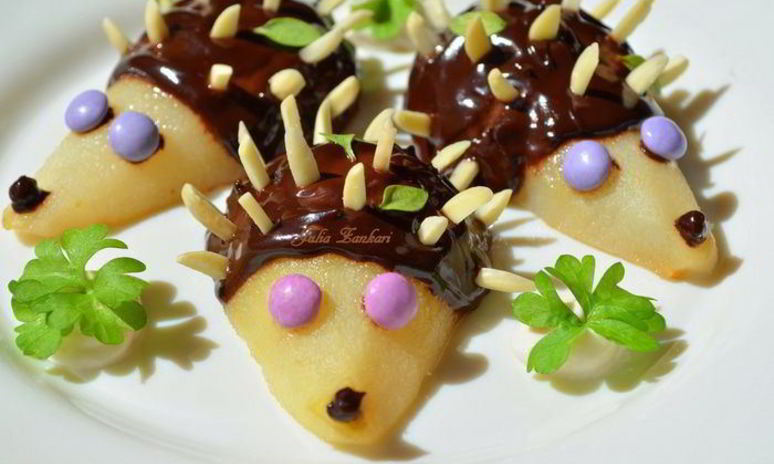 Рецепт груш в шоколаде с миндалем ежики
