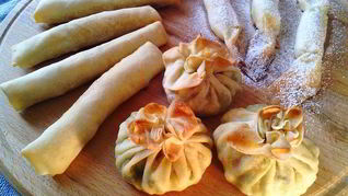 Хрустяшки из теста брик мешочки, конфеты, сигары