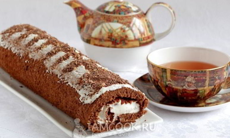 Рецепт шоколадного рулета с кремом