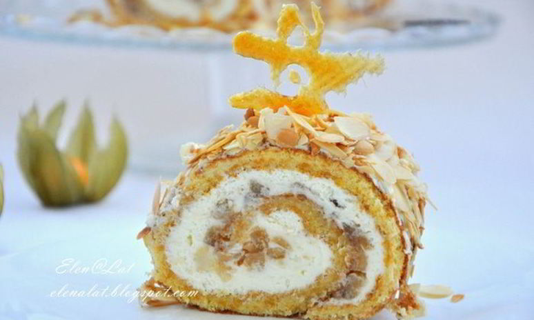 Рецепт тыквенного рулета со сливочным кремом и карамельными яблочками