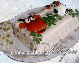 Мусс из окуня с зеленым горошком и кукурузой