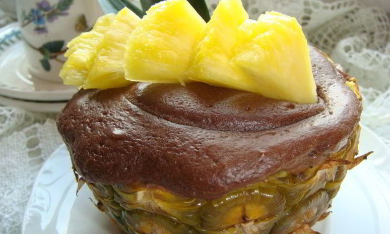 Рецепт ананасовых корзиночек с шоколадным суфле