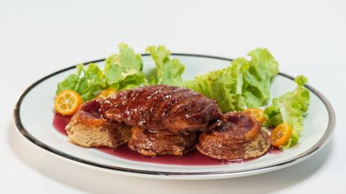 копченая утка с яблочным суфле