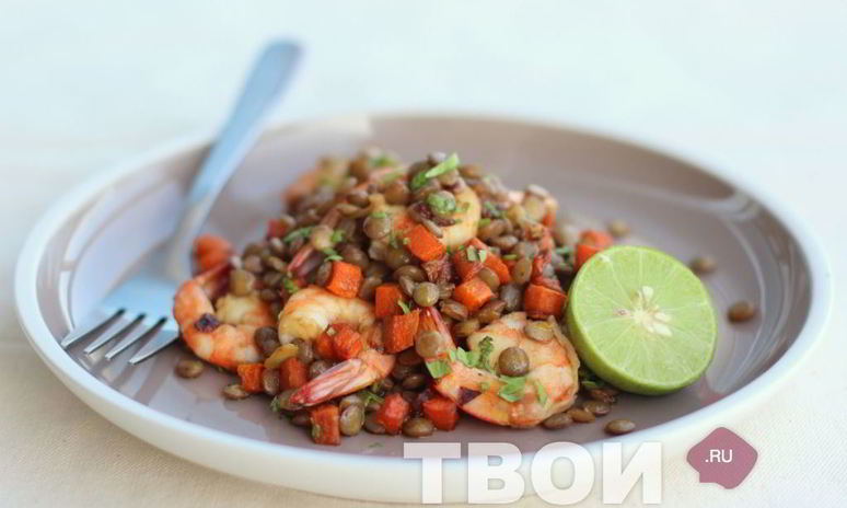 Рецепт чечевицы с креветками