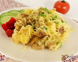 Картофель отварной с индюшиным мясом и сыром