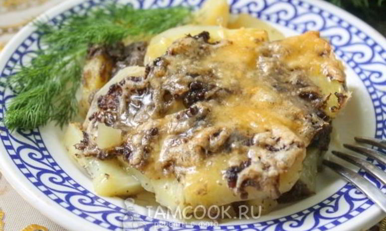 Рецепт картошки с грибным фаршем в духовке