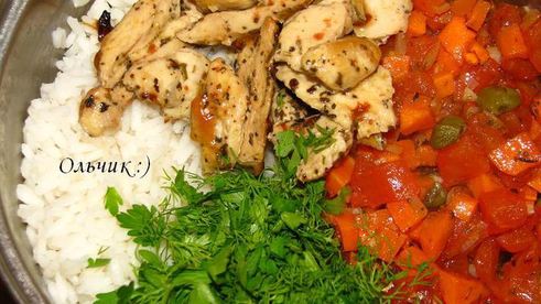 рис с овощами и куриным филе