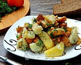 Жареная картошка с замороженными грибами