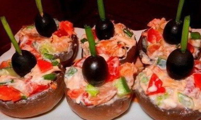Рецепт фаршированных шампиньонов с копченой курицей