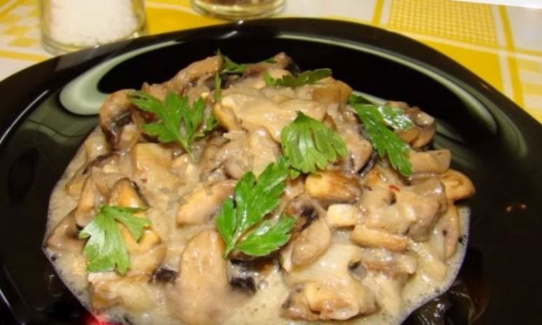 Рецепт грибов тушеных в сметане на сковороде