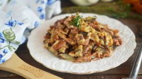 лисички с баклажанами жареные