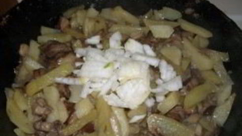 подберезовики, жареные с картофелем