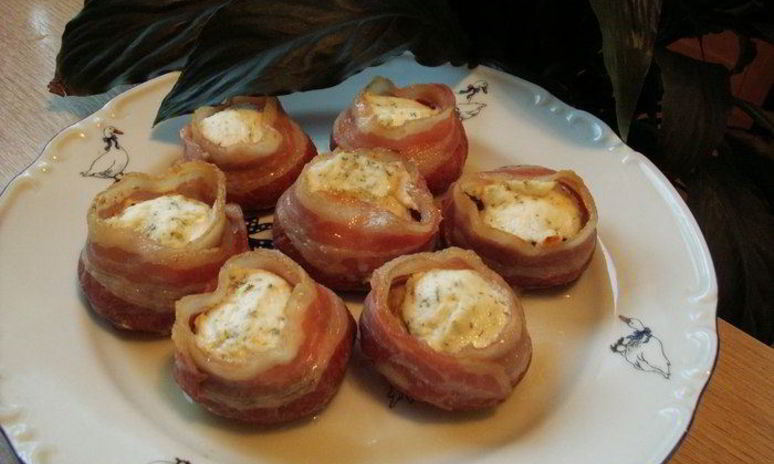 Рецепт шампиньонов в беконе