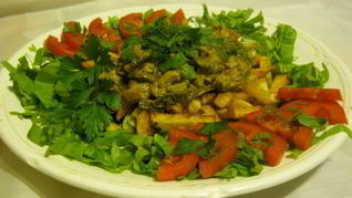 Тушеные грибы с курицей