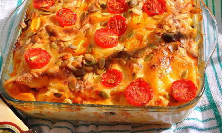 Рецепт лазаний с кабачками и помидорами с сыром джюгас