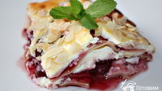 Творожно-вишневый десерт Лазанья