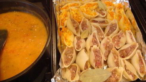 фаршированные макароны-ракушки