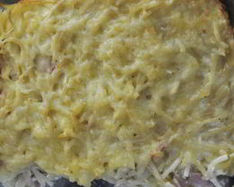 Гратен из макарон и ветчины