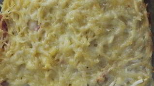 Гратен из макарон и ветчины