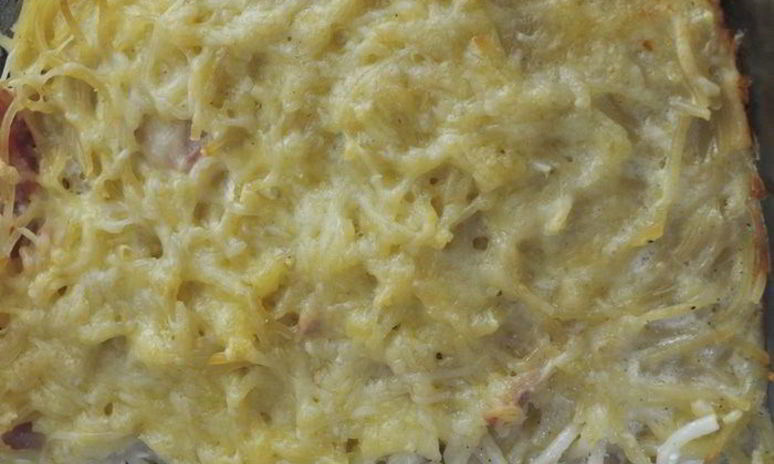 Рецепт гратен из макарон и ветчины