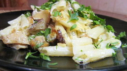 макароны с белыми грибами