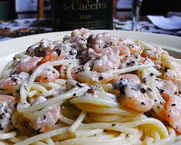 Паста с креветками в чесночно-сливочном соусе