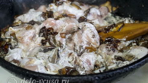 паста с курицей и грибами