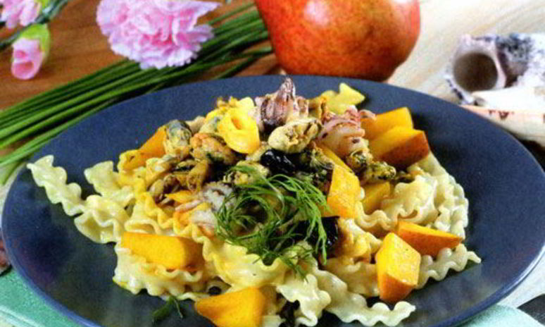 Рецепт пасты с морепродуктами и грушами