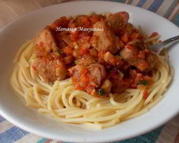 Паста с мясом и овощами