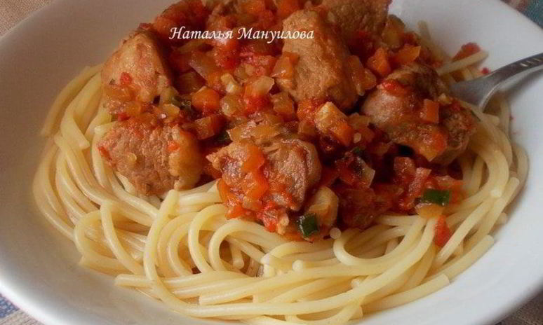 Рецепт пасты с мясом и овощами