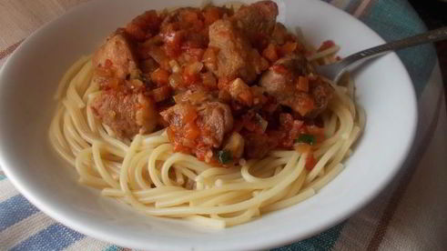 паста с мясом и овощами