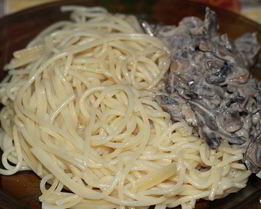 Спагетти со сливками и грибами