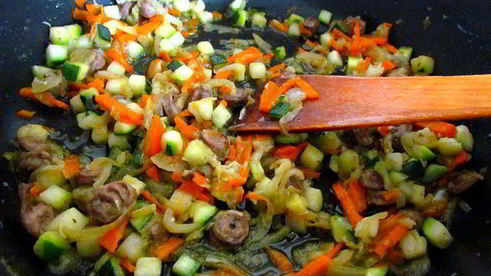 киш с овощами и куриными сердечками