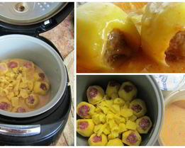 Тушеный фаршированный картофель