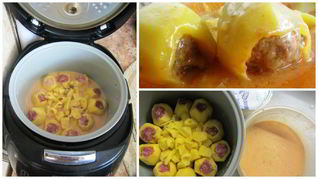 Тушеный фаршированный картофель