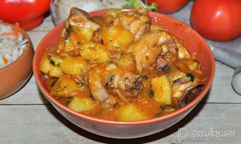 Рецепт тушеного картофеля с курицей