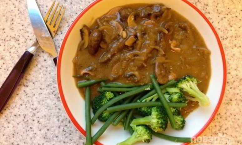 Рецепт говяжьей печени с грибами