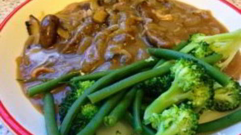 говяжья печень с грибами