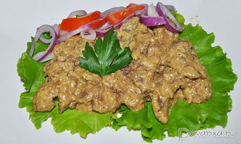 Рецепт куриной печени в орехово-сметанном соусе