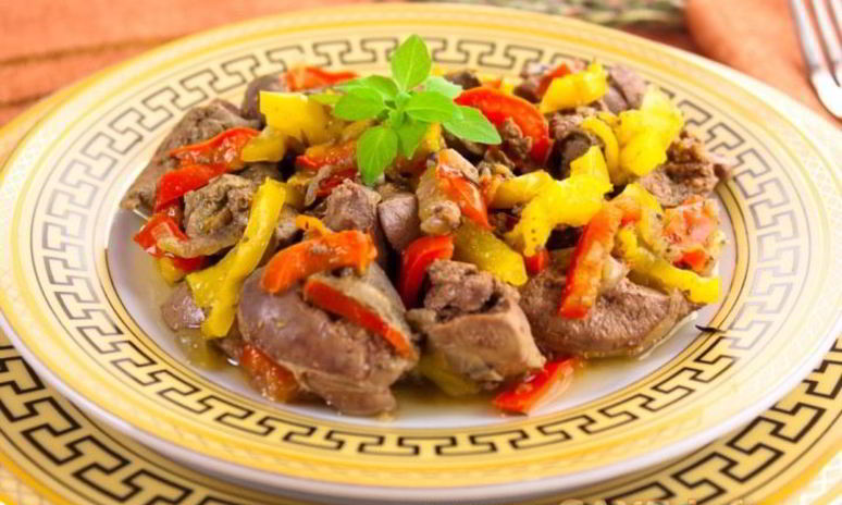 Рецепт куриной печени, жаренной с луком и болгарским перцем