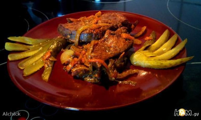 Рецепт печени с морковью и солеными огурцами