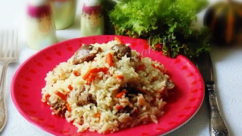 диетический плов с куриными желудками