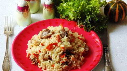 диетический плов с куриными желудками