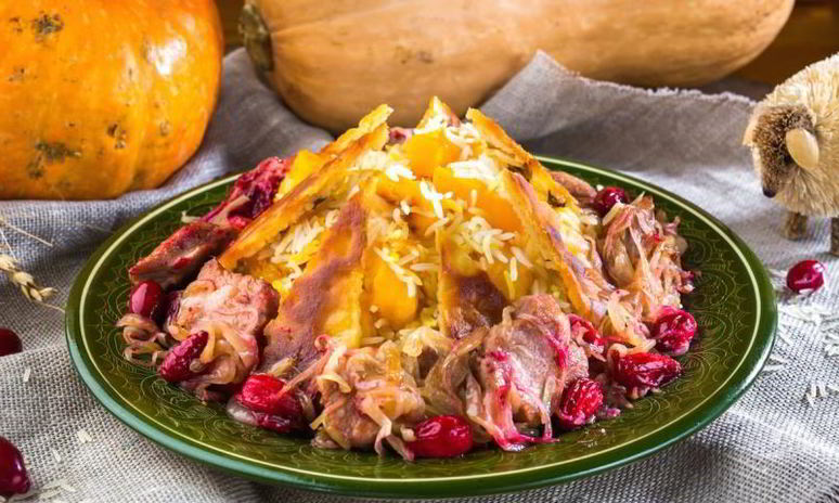 Рецепт плов с телятиной, тыквой и кизилом балгабах