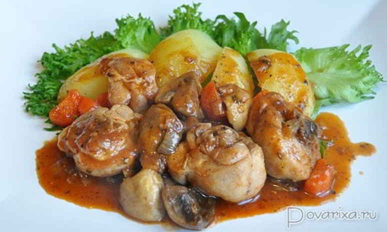 Рецепт куриного рагу с грибами и томатным соком