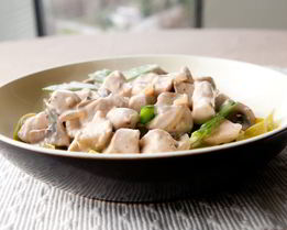 Пикантное куриное фрикасе с грибами