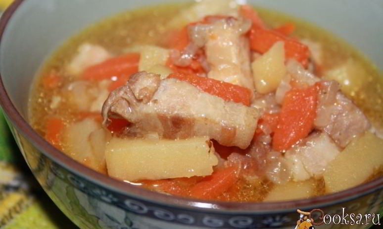 Рецепт рагу из картофеля со свиной грудинкой в мультиварке