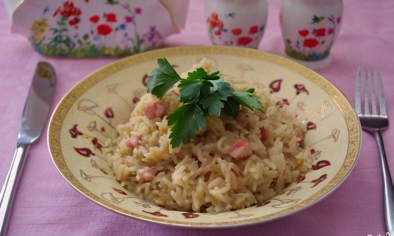 Рецепт ризотто с копченой грудинкой