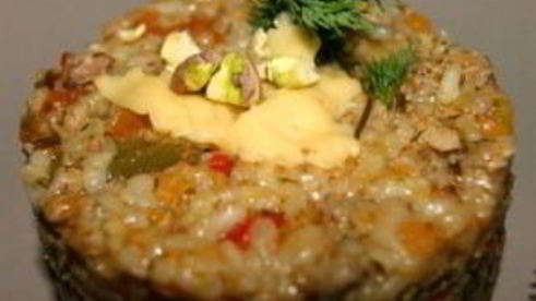 ризотто с овощами и мясом