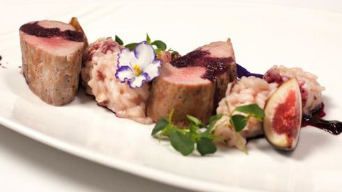 телятина с вишневым ризотто